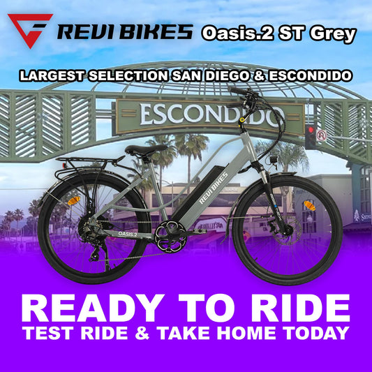 Gray eBike Revi Oasis.2 ST electric bicycle, side view, against a white background