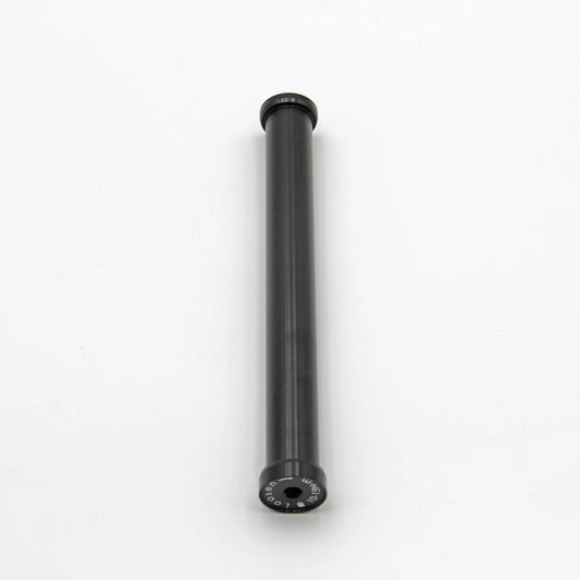 Front view of the Eride Pro ProS SS2.0 front wheel axle, showing the axle's metallic finish and detailed design features.