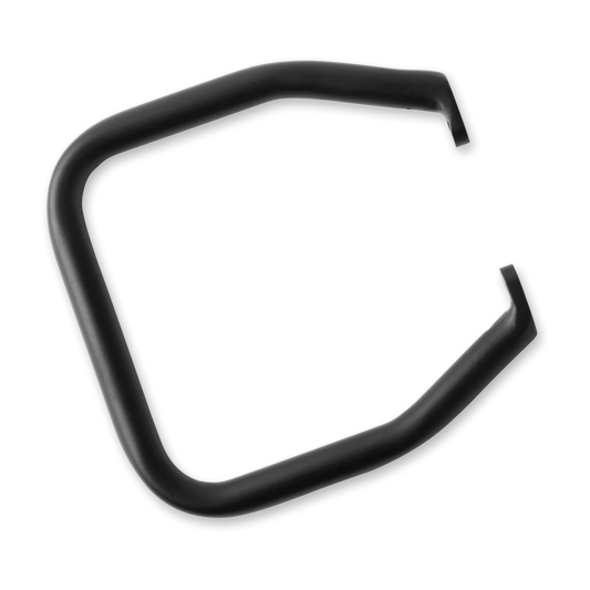 A black eBike backrest accessory attached to the rear cargo rack of a Murf electric bike, shown from a side angle against a plain background.