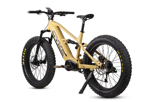 Desert yellow eBike Cyke Falcon X electric bicycle side view on a plain background