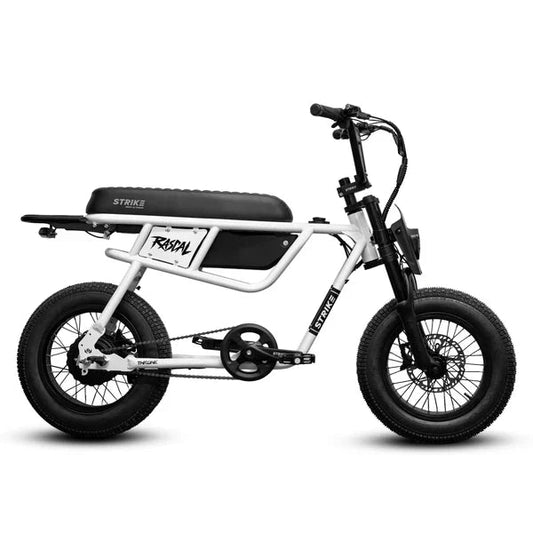 White eMOTO eBike Strike Rascal side view on white background