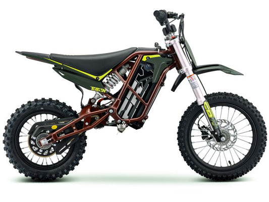 eMOTO Ebox V3 60 R electric bike in copper and green, side view, showcasing frame design and battery compartment