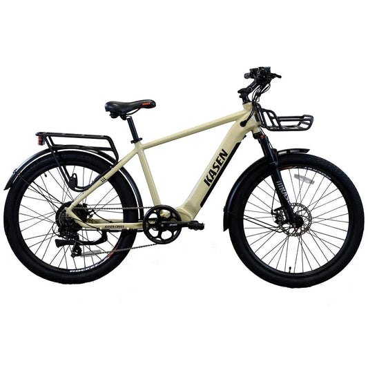 Kasen Cross eBike in sand color, side view, ready to ride, displayed against a plain background.