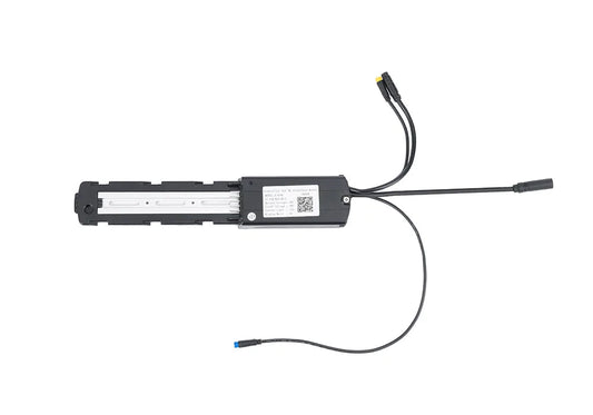 Front view of the Macfox M16 eBike controller showing its compact black rectangular casing with multiple colored wires extending from one end.