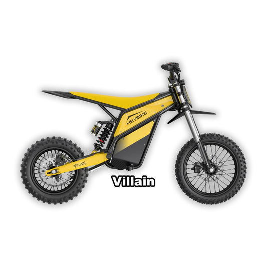 Heybike Villain electric bike in yellow, packaged inside its box