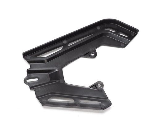 Stomp Ebox chain guard in black, side view showing mounting points and protective design.
