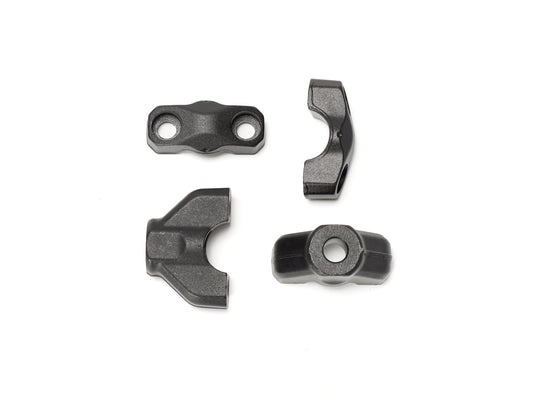Close-up view of the Stomp Ebox Dragster Bar Riser, showing its black anodized finish, sturdy construction, and mounting hardware.