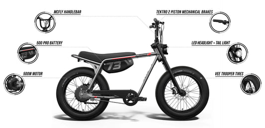 Side view of the Super73 Z Miami Core electric bike in a studio setting, showcasing its compact frame, thick tires, and minimalist design.