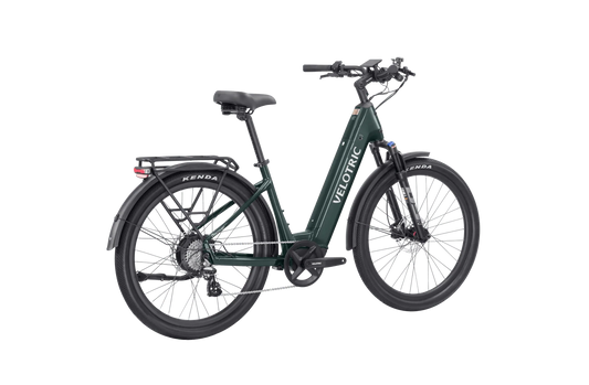 Velotric Discover 2 eBike in Pine Green, shown in box, product image