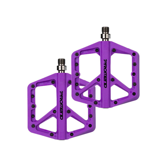 Purple nylon bicycle pedal, shown from an angled side view, highlighting its textured surface and durable construction.