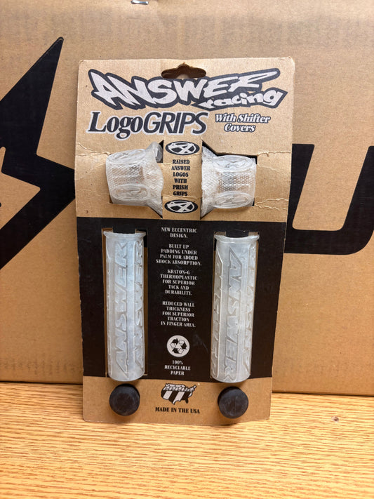 Clear Answer Racing eBike grips displayed on a white background.