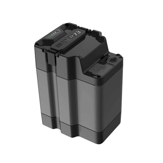 A black MZFT 52V 10Ah eBike battery with a compact rectangular design, shown on a white background.