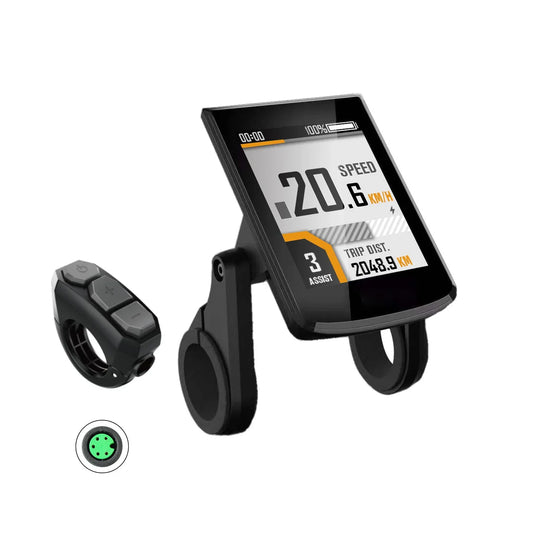 BC281 eBike display mounted on handlebars, showing digital screen interface for BAFANG and EUNORAU ENA kits