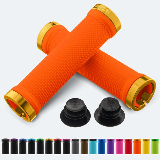 Close-up of Jetcat orange ebike grips with textured surface, shown in bright orange color, 1500 model
