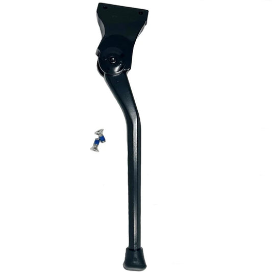 A black eBike kickstand attached to a Super73 Z Miami electric bike, shown in a side view against a white background.