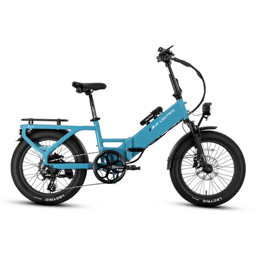 Raindrop Blue LECTRIC XP4 750W Step-Through eBike, side view, product image