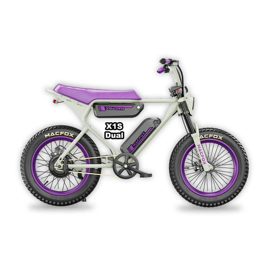Macfox X1S eBike in box with dual battery, product image featuring collaboration with Bs.zay