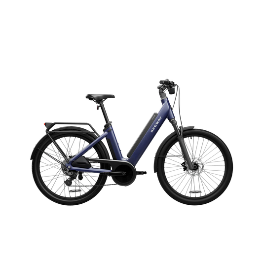 Blue Segway Myon eBike, side view, regular size, against a plain background