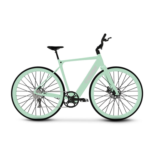 A mint green eBike Superhuman Photon Pro bicycle with glowing accents, displayed on a white background.