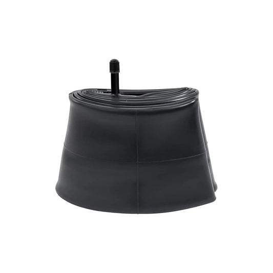 A black 18x1.25/2.25 ebike inner tube coiled neatly, with a metal valve stem visible, displayed against a plain background.
