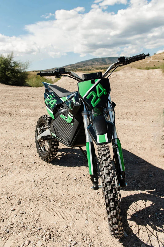 A black eMOTO eBike Drift Hero 2500w dirt bike with rugged tires, sturdy frame, and sporty design, displayed on a white background.