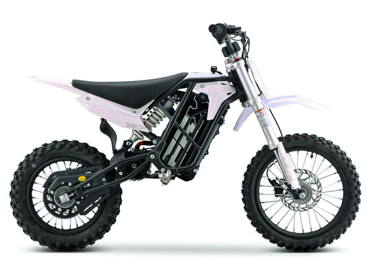 White eMOTO Ebox V3 60 electric dirt bike, side view, on a plain white background