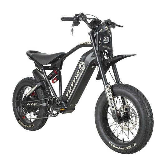 Black eMOTO TUTTIO ICT electric scooter for adults, side view, sleek modern design