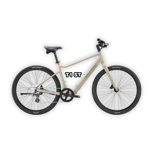 Velotric T1 ST eBike in sand color shown inside its box