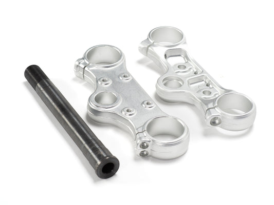 Stomp Ebox Triple Clamps with Steerer, close-up view showing machined aluminum construction and mounting points, Product Image 2