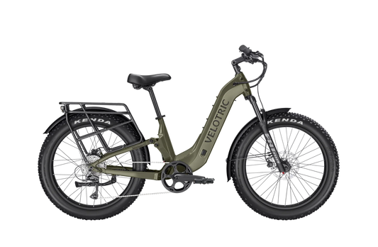 Velotric Nomad 2X eBike in Sage color, Step-Thru frame, side view product image